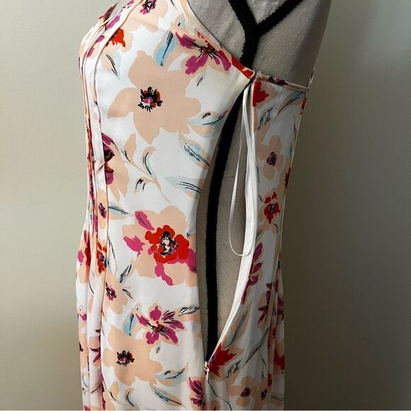 Banana Republic Pintuck White Pink Floral Spaghetti Straps Cross Midi Dress - Picture 8 of 16